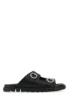 Ferragamo Gancini Leather Sandals In Blackonero