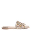 Ferragamo Square Toe Leather Sandals With Metallic Finish In Gold