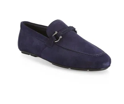 Pre-owned Ferragamo Salvatore  Sander Horsebit Logo Hardware Suede Loafers 10e In Blue Marine