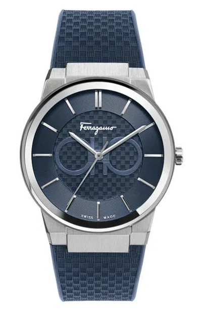 FERRAGAMO SALVATORE FERRAGAMO SAPPHIRE RUBBER STRAP WATCH, 41MM