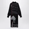 Ferragamo Spirit Print Satin Dress In Black