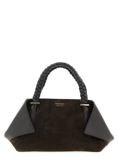 Ferragamo Scarf Th S Shoulder Bag Suede Braid In Black