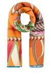 Ferragamo Silk Foulard With Floral Butterfly Print In Orange