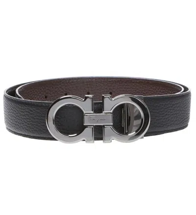 Pre-owned Ferragamo Salvatore  Semi-matt Gancini Buckle Black/brown Reversible Belt