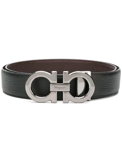Ferragamo Salvatore  Semi-matt Grained Leather Reversible Gancini Belt Accessories