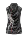Ferragamo Graphic Printed Draped-neck Sleeveless Top In Black