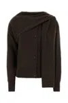 Ferragamo Cashmere Cardigan With Attached Scarf Detail In Brown