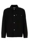 Ferragamo Denim Shirt With Chest Pocket And Textured Fabric In Black