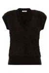Ferragamo Textured Sleeveless Vest Ribbed Hem In Black