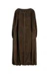 Ferragamo Suede Overcoat With Elastic Hem And Side Pockets In Brown