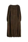 Ferragamo Suede Overcoat With Elastic Hem And Side Pockets In Brown