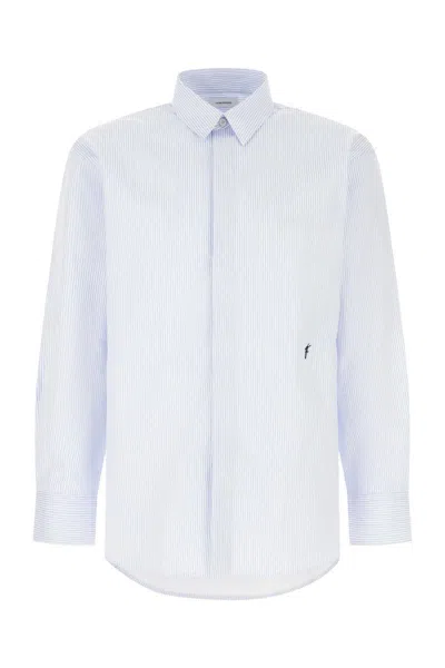 Ferragamo Embroidered Poplin Shirt In Light Blue Optic White