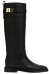 Ferragamo Tall Square-toe Boots Gold Hardware