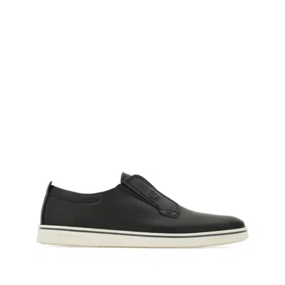 Ferragamo Slip-on Leather Sneakers In Black