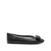 Ferragamo Bow Detail Ballerina Shoes With Metal Accent In Blue