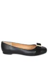 Ferragamo Glossy Leather Ballerinas With Bow Accent In Gray