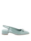 Ferragamo Patent Leather Slingback Pumps With Iconic Bow In Blue