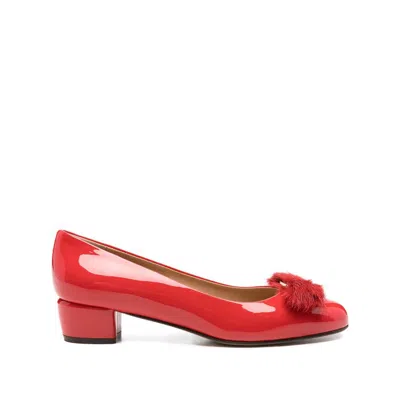 Ferragamo 30mm Vara Leather Flat Pump In Red