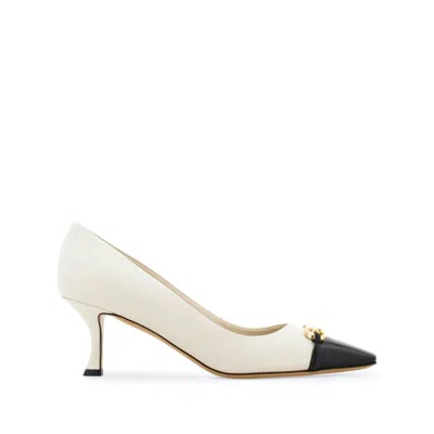 Ferragamo Bria 60 Cap-toe Pumps In Calf Leather In White