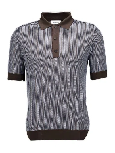 Ferragamo Striped Intarsia-knit Polo Shirt In Multi