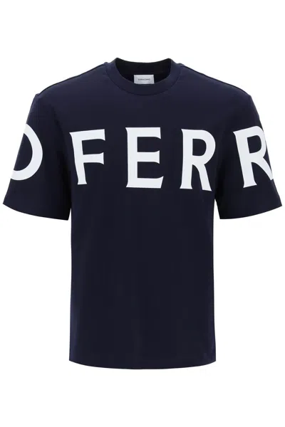 Ferragamo Logo-print Cotton T-shirt In Navy Blue