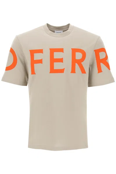 Ferragamo Short Sleeve T-shirt With Oversized Logo In Beige,orange