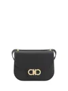 Ferragamo Geometric Lines Leather Shoulder Bag In Black