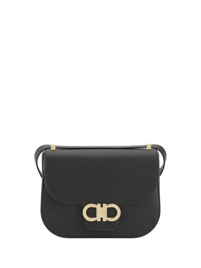 Ferragamo Geometric Lines Leather Shoulder Bag In Black