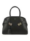 Ferragamo Structured Leather Shoulder Bag In Black