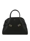 Ferragamo Structured Leather Shoulder Bag In Black