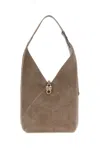 Ferragamo Dove Grey Suede Shoulder Bag In Concrete