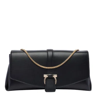 Ferragamo Front Flap Chain-link Shoulder Bag In Black