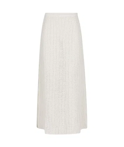 Ferragamo Salvatore  Side-slit Knitted Midi Skirt In White