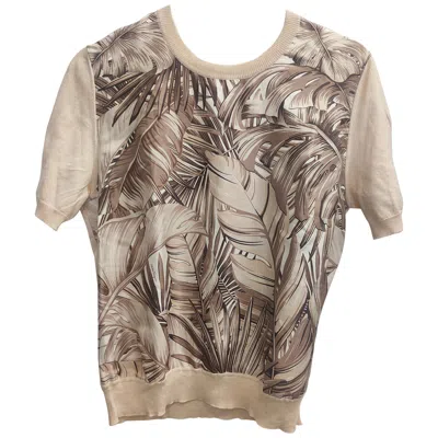 Pre-owned Ferragamo Salvatore  Silk Blouse Size L Unisex Short Sleeve In Brown