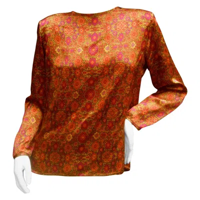 Pre-owned Ferragamo Salvatore  Silk Floral Print Blouse C 1980s In Brown