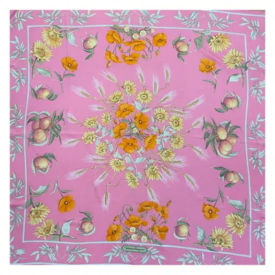 Pre-owned Ferragamo Salvatore  Silk Floral Scarf In Purple