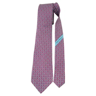 Pre-owned Ferragamo Salvatore  Silk Neck Tie Gancini Details Pink And Blue