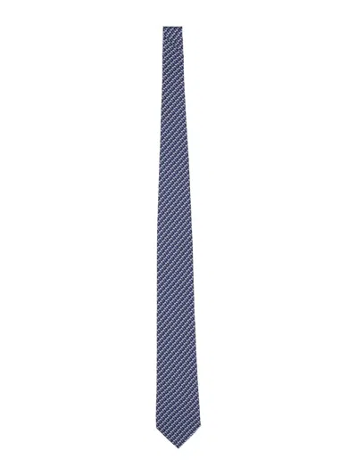 Ferragamo Patterned Silk Tie Slim Silhouette In Blue