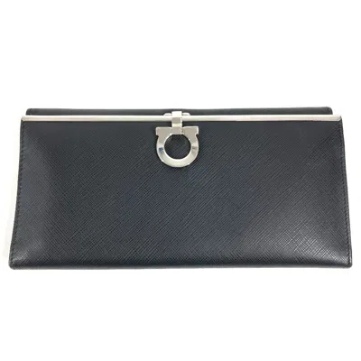 Pre-owned Ferragamo Salvatore  Silver Black Leather Long Wallet (bi-fold) () In Silver, Black