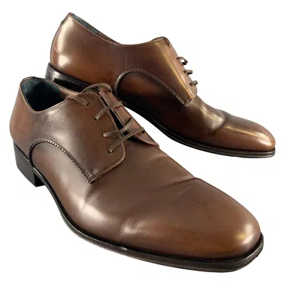 Pre-owned Ferragamo Salvatore  Size 10.5 Brown Solid Leather Lace Up Lace Up Shoes