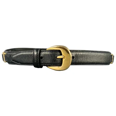 Pre-owned Ferragamo Salvatore  Size 29 Black Gold Logo Leather Belt