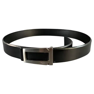 Pre-owned Ferragamo Salvatore  Size 34 Black Silver Leather Belt