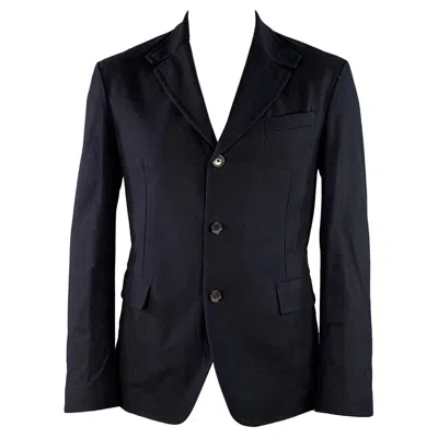 Pre-owned Ferragamo Salvatore  Size 42 Navy Twill Virgin Wool Cotton Sport Coat In Blue