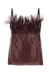 Ferragamo Feather-detailed Organza Camisole Top In Red