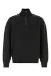 Ferragamo Cashmere Blend Sweater Ribbed Collar Cuffs Hem In Black