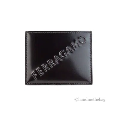 Pre-owned Ferragamo Salvatore  Slim Black Embossed Patent Leather Card Case Wallet