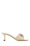 Ferragamo Mules Mid Heel Bow Detailing In White