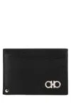 Ferragamo Black Leather Card Holder With Gancini Logo In Black