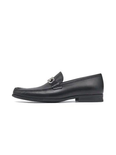 Ferragamo Grandioso2 Leather Loafers With Gancini Buckle In Black