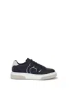 Ferragamo Gancini Leather Sneakers In Blue